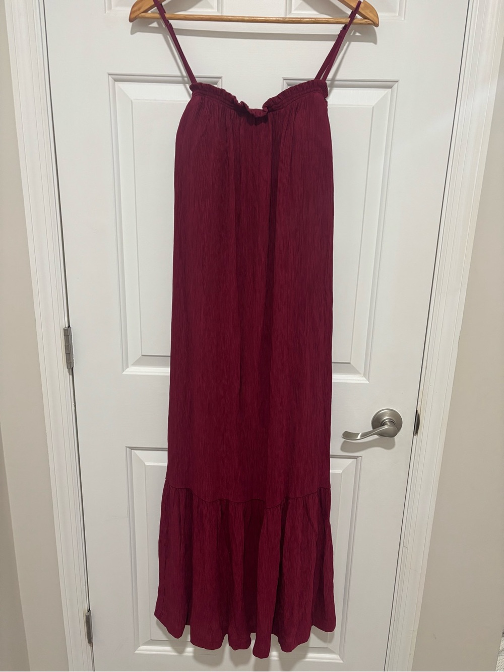 Soma wkdn Women's Crinkle Woven Maxi Bra Burgundy Dress with Spaghetti Straps M